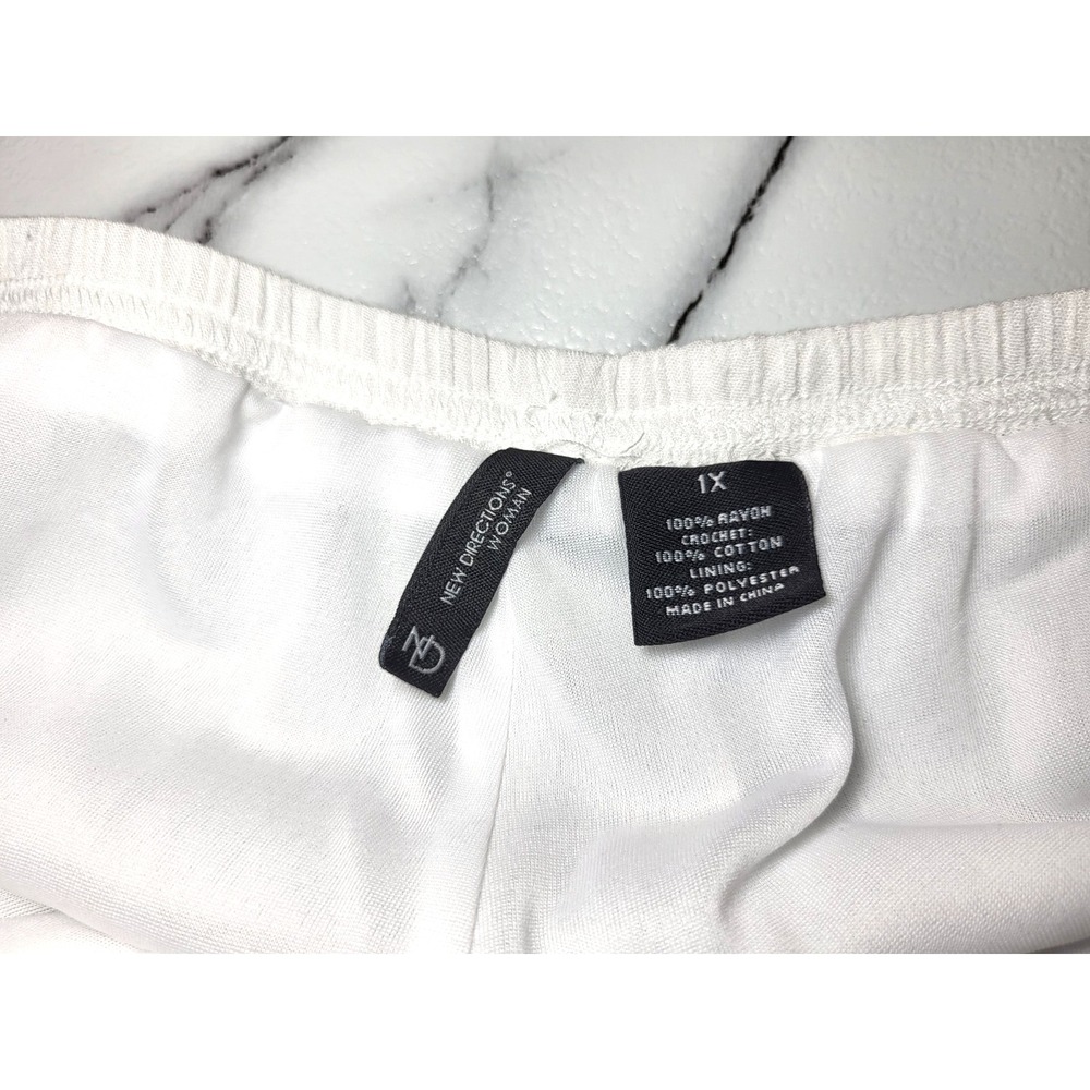 NWT New Directions White Rayon Gauzy Lined Wide Leg Pant Crochet Hem Sz 1X Boho - Picture 5 of 8